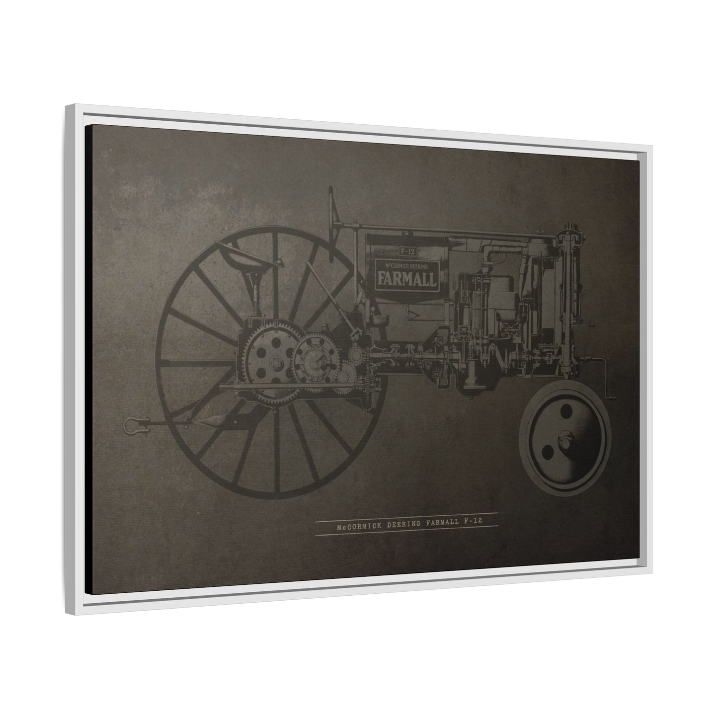 Vintage Farmall F-12 Mechanical Drawing | Framed Wall Art on Canvas