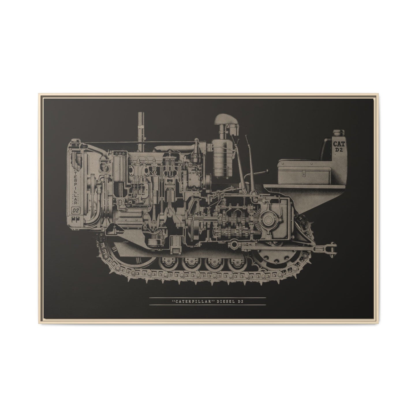 Vintage Caterpillar D2 Cutaway Drawing | Framed Wall Art on Stretched Canvas