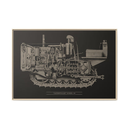 Vintage Caterpillar D2 Cutaway Drawing | Framed Wall Art on Stretched Canvas