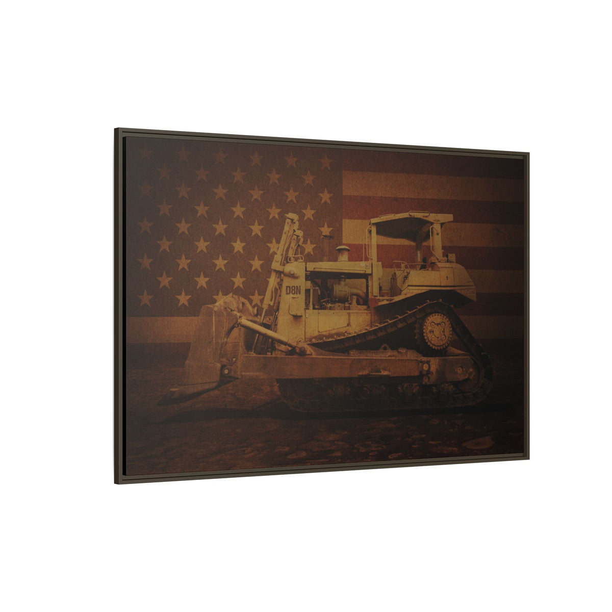 Patriotic D8N Classic Dozer | Framed Wall Art on Stretched Canvas