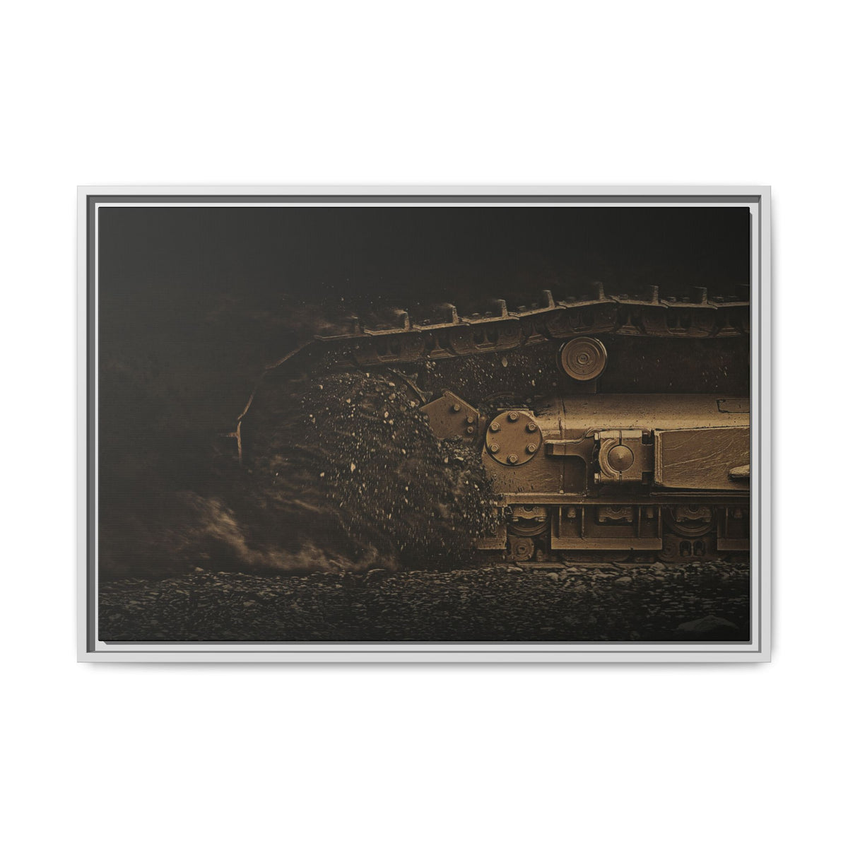D7E Dozer Undercarriage Action | Framed Wall Art on Stretched Canvas