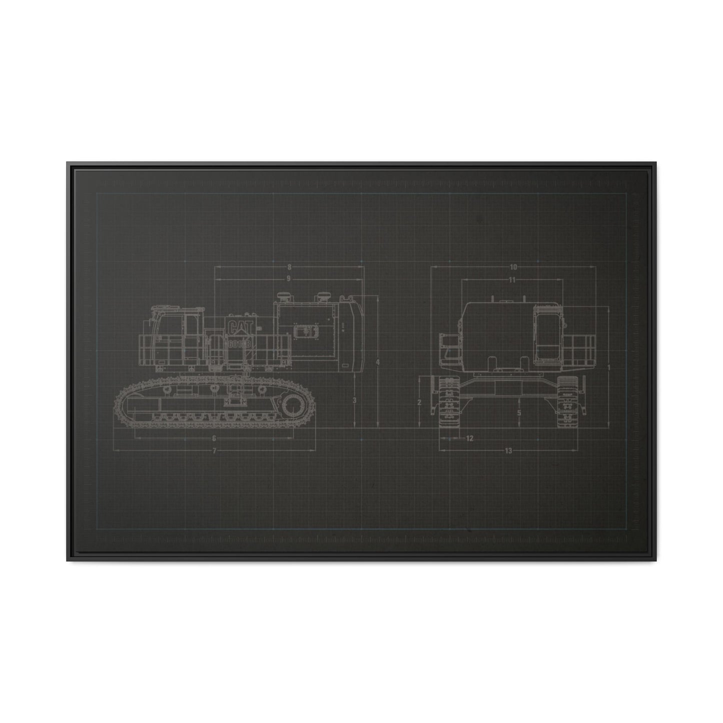 601 Excavator Drawing, Framed Wall Art on Canvas