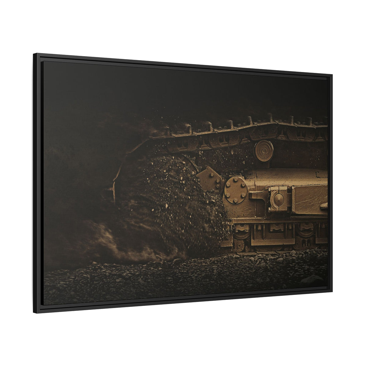 D7E Dozer Undercarriage Action | Framed Wall Art on Stretched Canvas