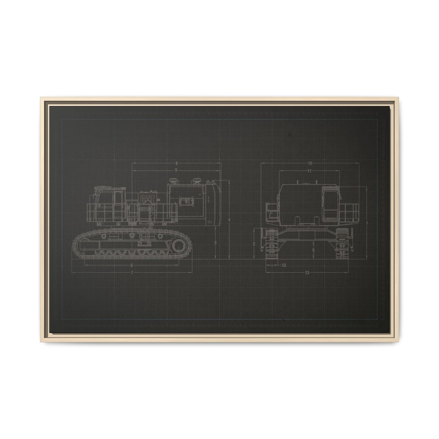 601 Excavator Drawing, Framed Wall Art on Canvas