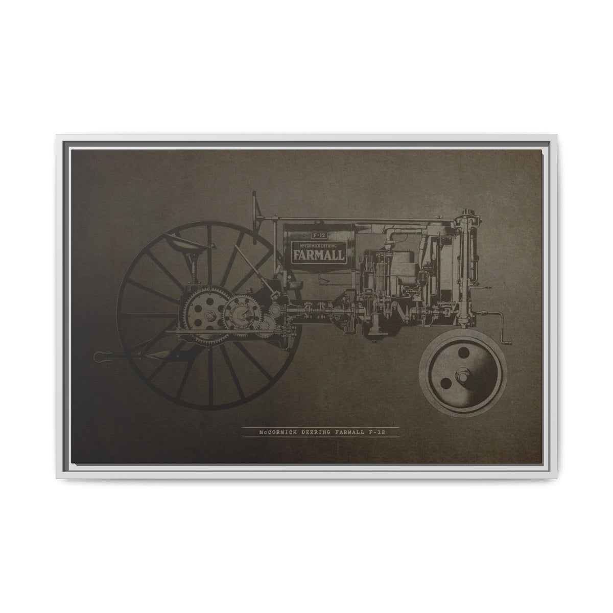 Vintage Farmall F-12 Mechanical Drawing | Framed Wall Art on Canvas