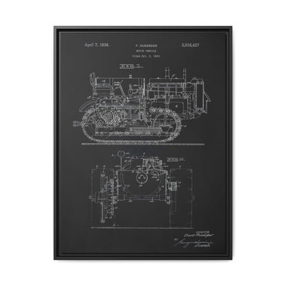 Vintage Dozer Rudiger Patent Drawing, Framed Wall Art on Canvas