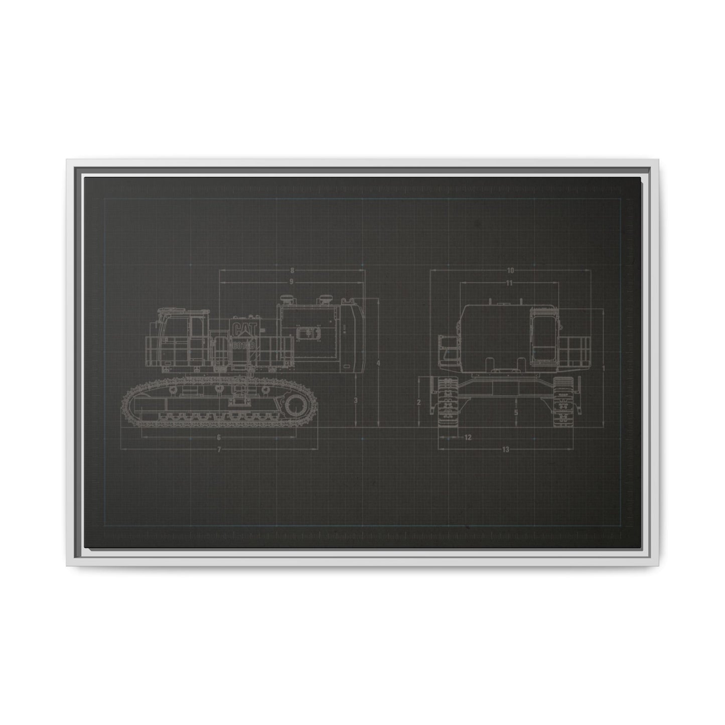 601 Excavator Drawing, Framed Wall Art on Canvas