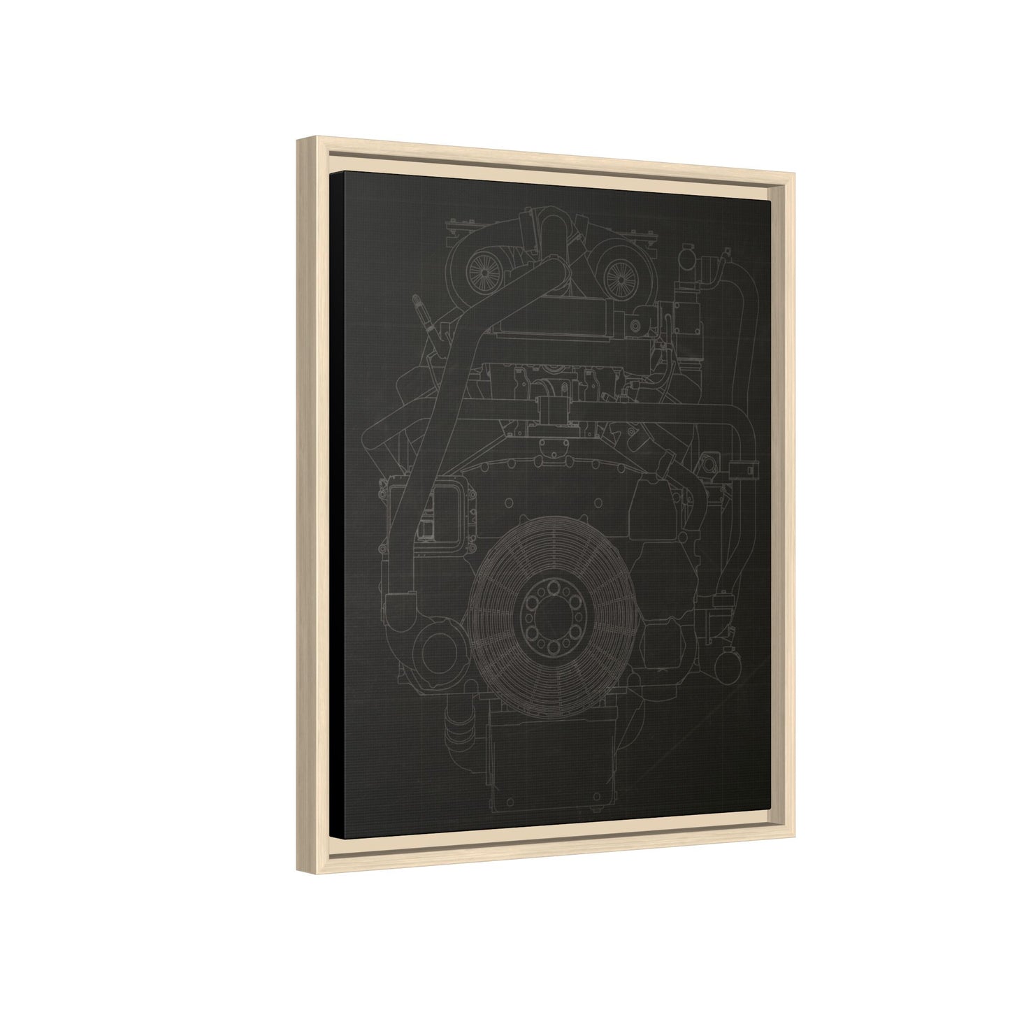 Machine Schematic Engine Drawing Front View Framed Wall Art on Stretched Canvas