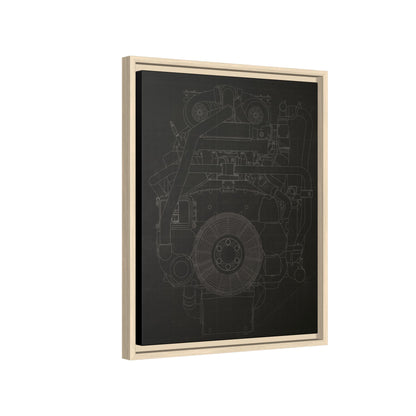 Machine Schematic Engine Drawing Front View Framed Wall Art on Stretched Canvas