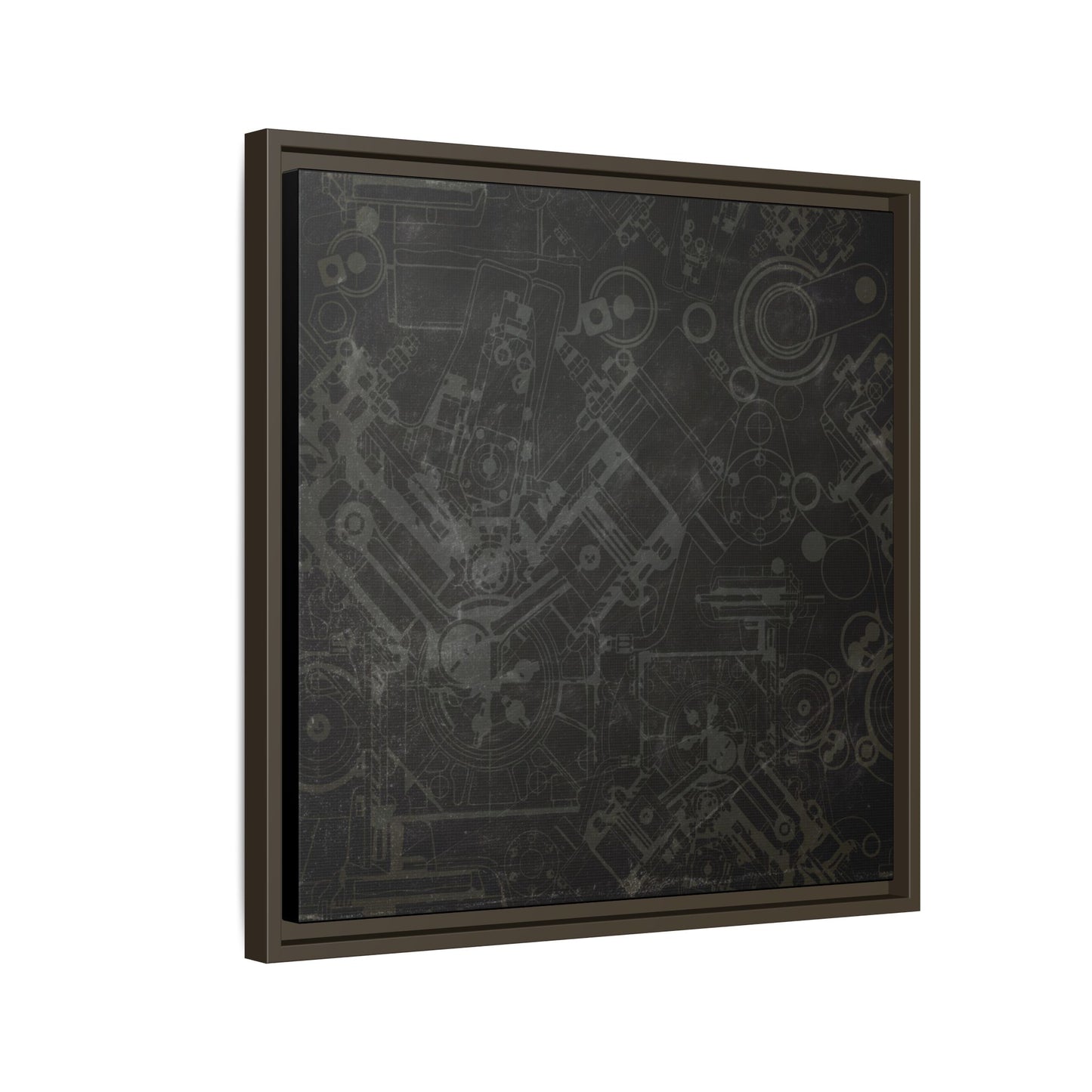 Engine Schematic Drawing Front View - Industrial Art - Framed on Canvas