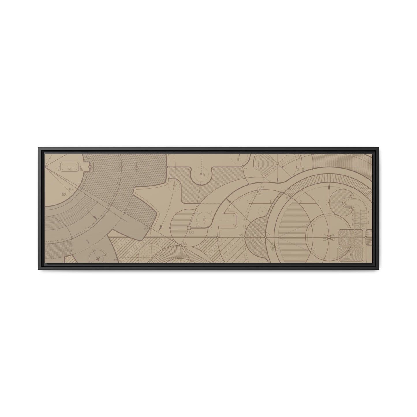 Geometric Gear Blueprint Drawing Art on Framed Canvas