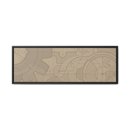 Geometric Gear Blueprint Drawing Art on Framed Canvas