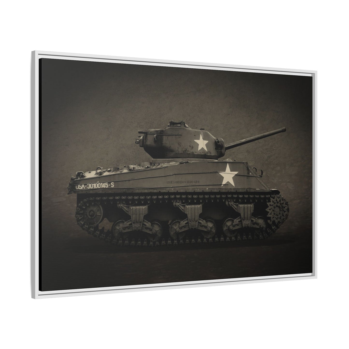 Vintage WWII  Sherman Tank, Double Star, Photo Wall Art on Framed Canvas