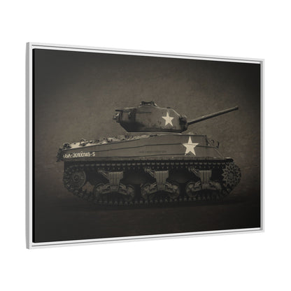 Vintage WWII  Sherman Tank, Double Star, Photo Wall Art on Framed Canvas