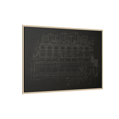 Engine Side View Schematic Drawing Framed Wall Art on Matte Canvas