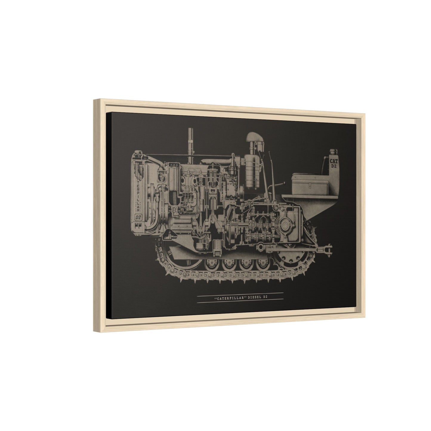 Vintage Caterpillar D2 Cutaway Drawing | Framed Wall Art on Stretched Canvas