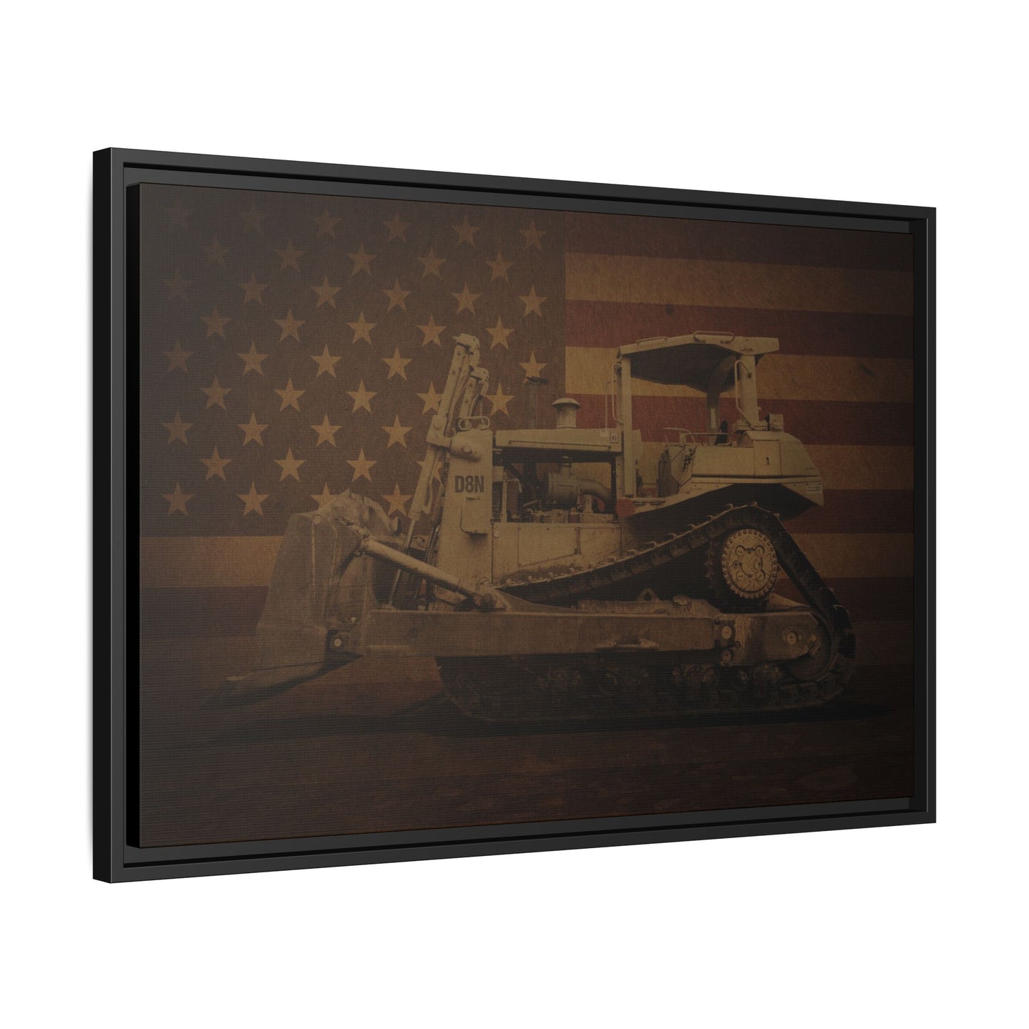 Patriotic D8N Classic Dozer | Framed Wall Art on Stretched Canvas