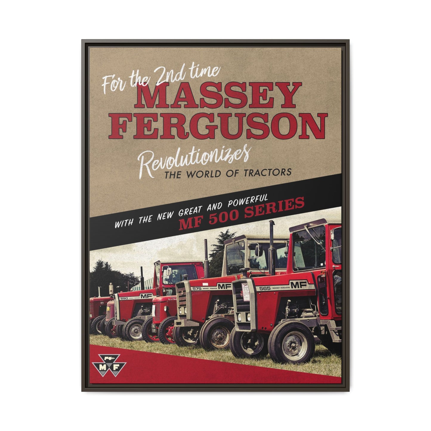 Massey Ferguson MF500 Revolution Vintage Advertisement  Framed Wall Art on Canvas | Vintage Farm Sign