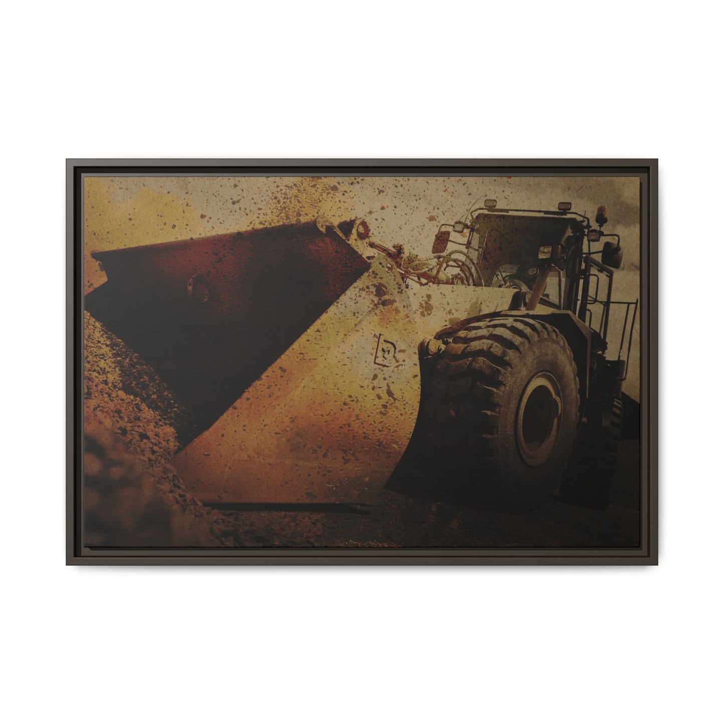 Front Loader Bucket Action | Gold |  Framed Wall art on Stretched Canvas