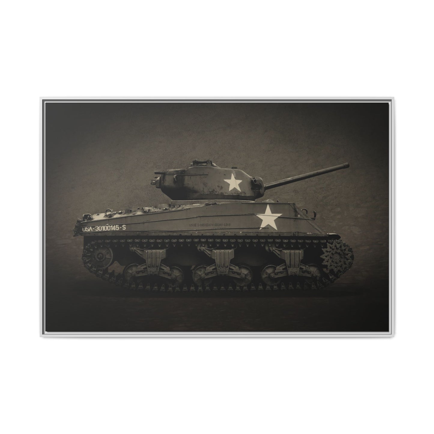 Vintage WWII  Sherman Tank, Double Star, Photo Wall Art on Framed Canvas