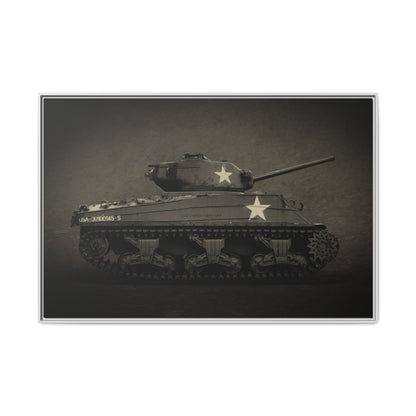 Vintage WWII  Sherman Tank, Double Star, Photo Wall Art on Framed Canvas