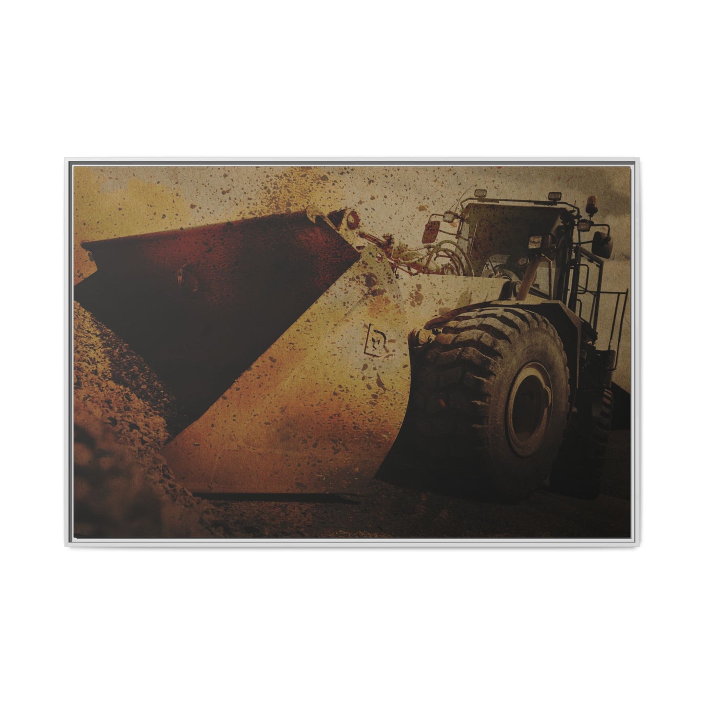 Front Loader Bucket Action | Gold |  Framed Wall art on Stretched Canvas