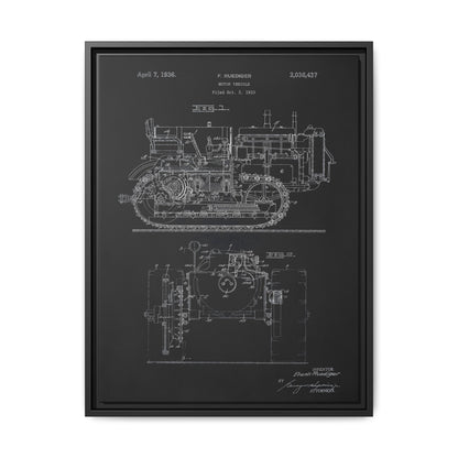 Vintage Dozer Rudiger Patent Drawing, Framed Wall Art on Canvas