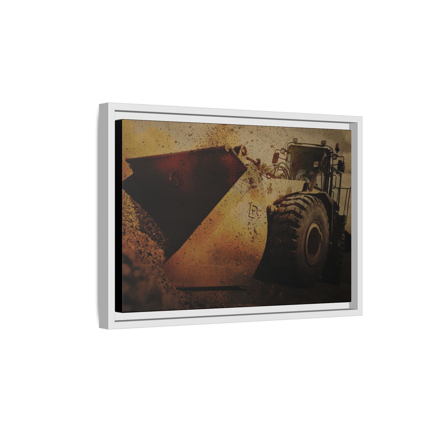 Front Loader Bucket Action | Gold |  Framed Wall art on Stretched Canvas