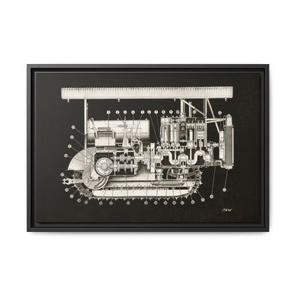 Vintage Engine Crawler Cutaway Engineering Drawing on Matte Canvas Framed | Industrial Wall Art