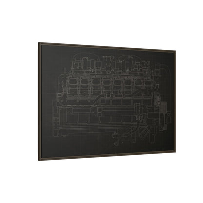 Engine Side View Schematic Drawing Framed Wall Art on Matte Canvas