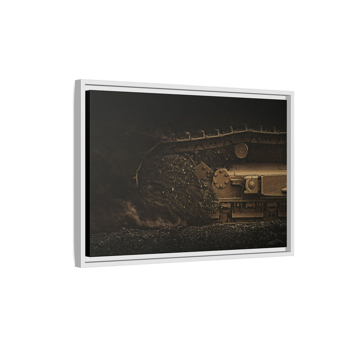 D7E Dozer Undercarriage Action | Framed Wall Art on Stretched Canvas