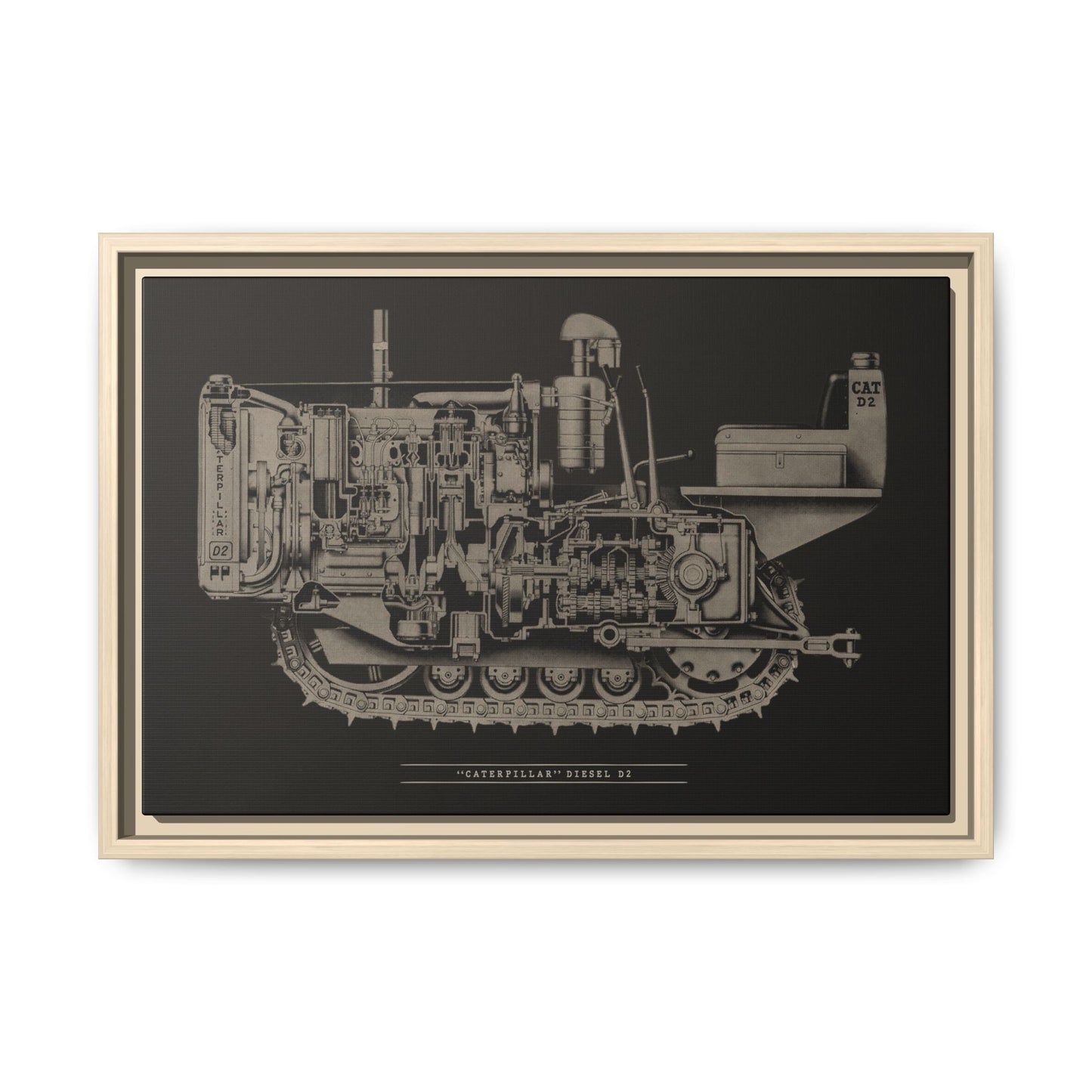Vintage Caterpillar D2 Cutaway Drawing | Framed Wall Art on Stretched Canvas