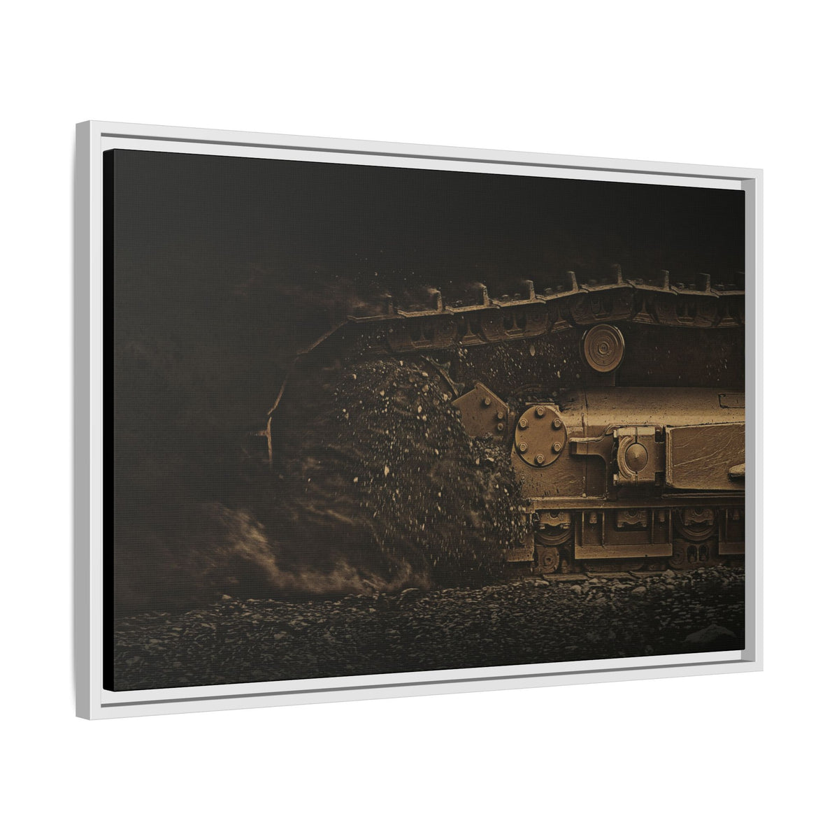 D7E Dozer Undercarriage Action | Framed Wall Art on Stretched Canvas