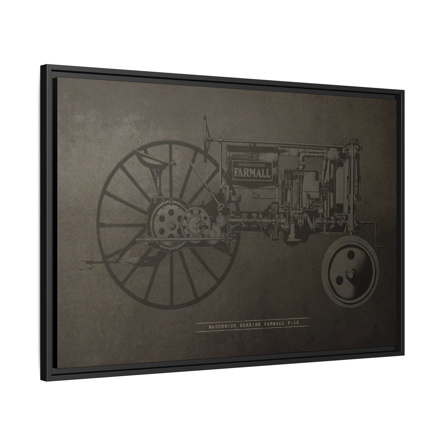 Vintage Farmall F-12 Mechanical Drawing | Framed Wall Art on Canvas