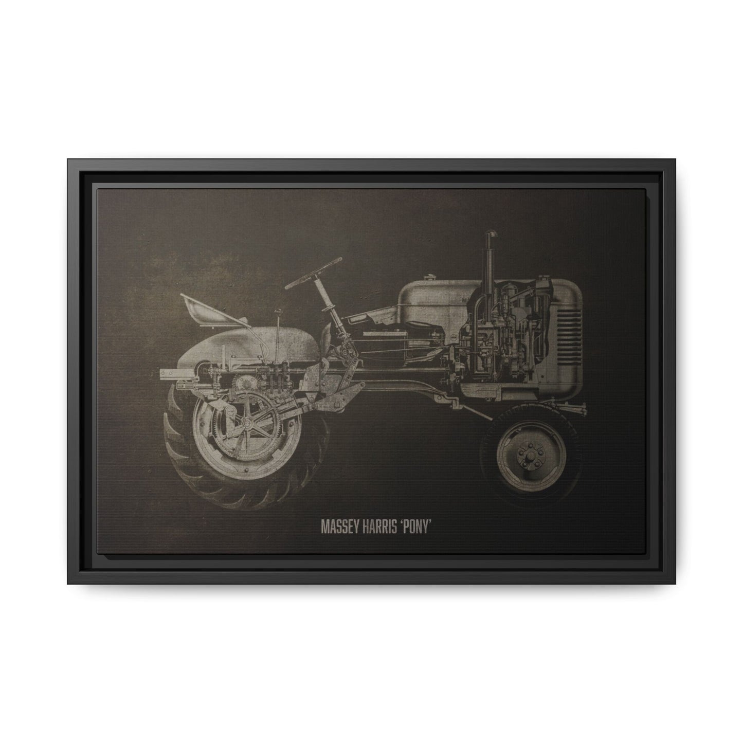 Vintage Massey Harris Pony Cutaway Drawing | Framed Wall Art on Stretched Canvas | Industrial Artwork