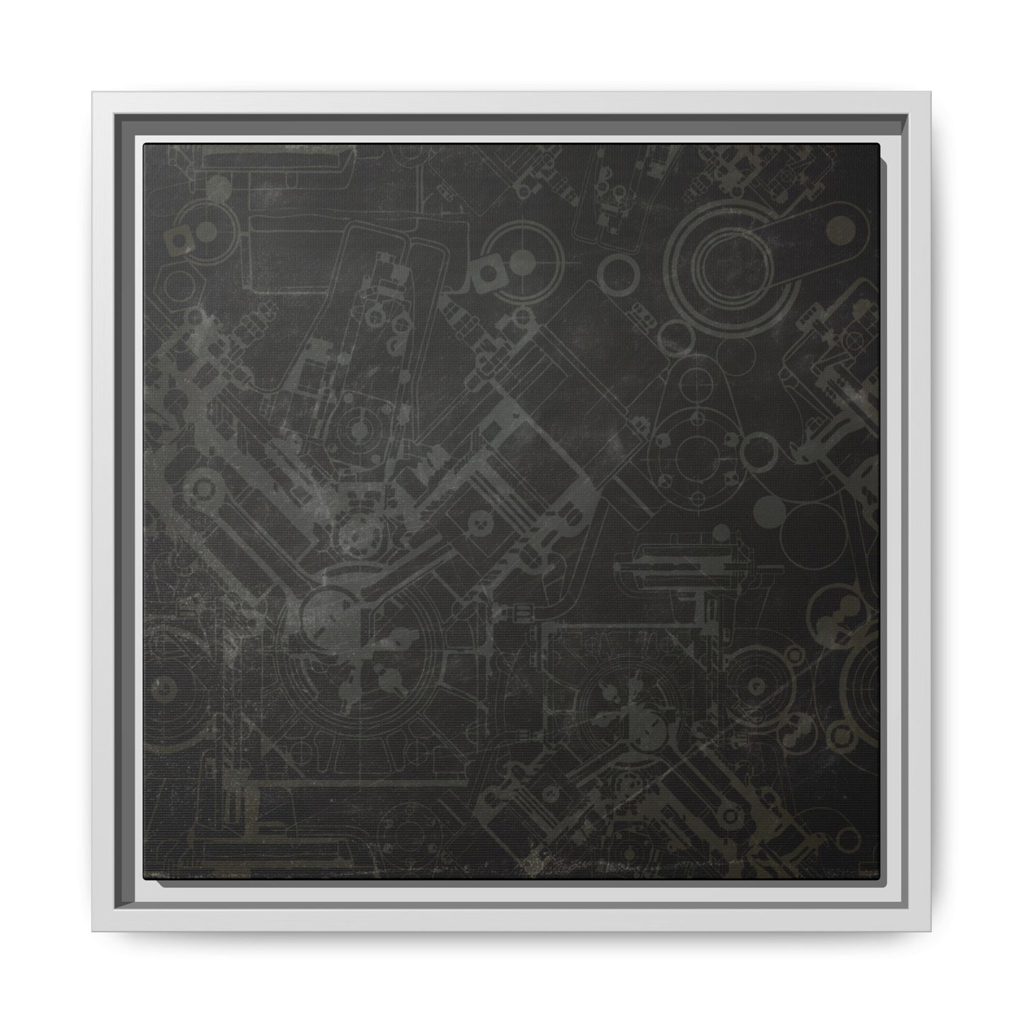 Engine Schematic Drawing Front View - Industrial Art - Framed on Canvas
