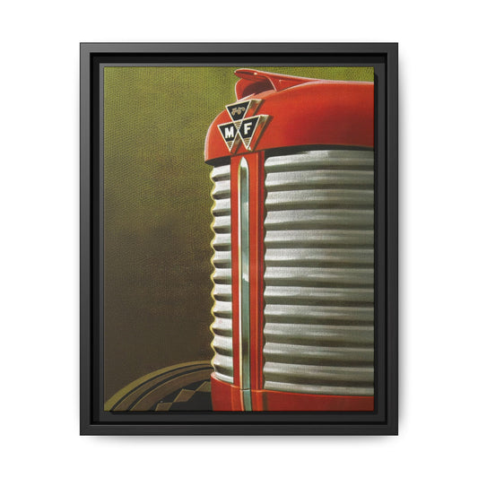 Vintage Red Tractor Grill Matte Canvas Framed | Farm Machinery Wall Art