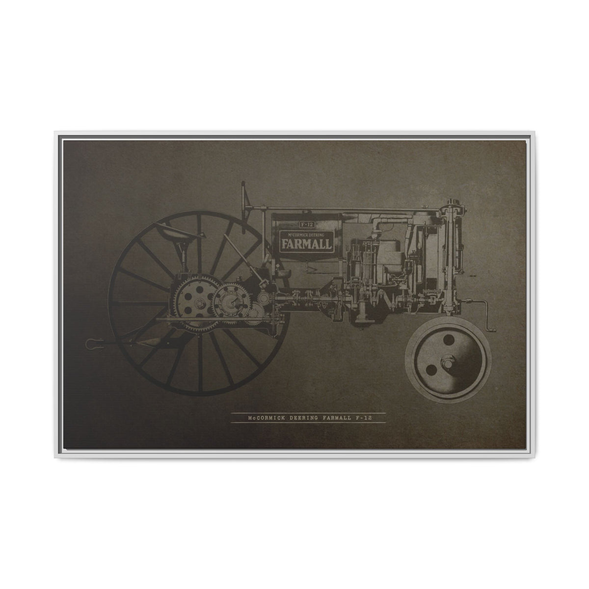 Vintage Farmall F-12 Mechanical Drawing | Framed Wall Art on Canvas