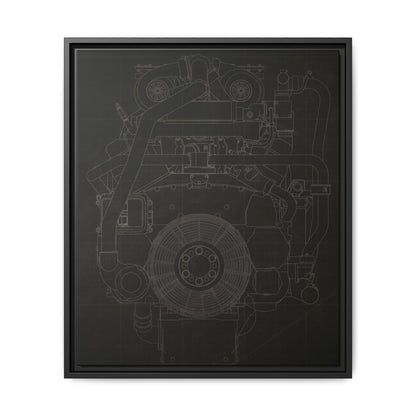 Machine Schematic Engine Drawing Front View Framed Wall Art on Stretched Canvas