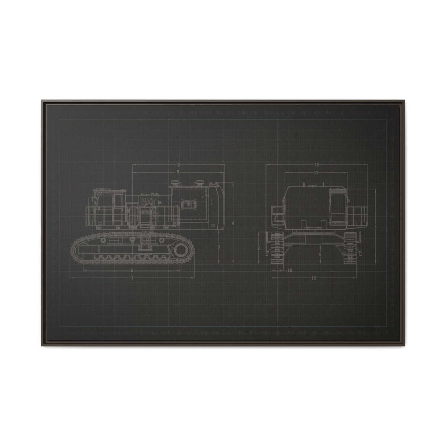 601 Excavator Drawing, Framed Wall Art on Canvas
