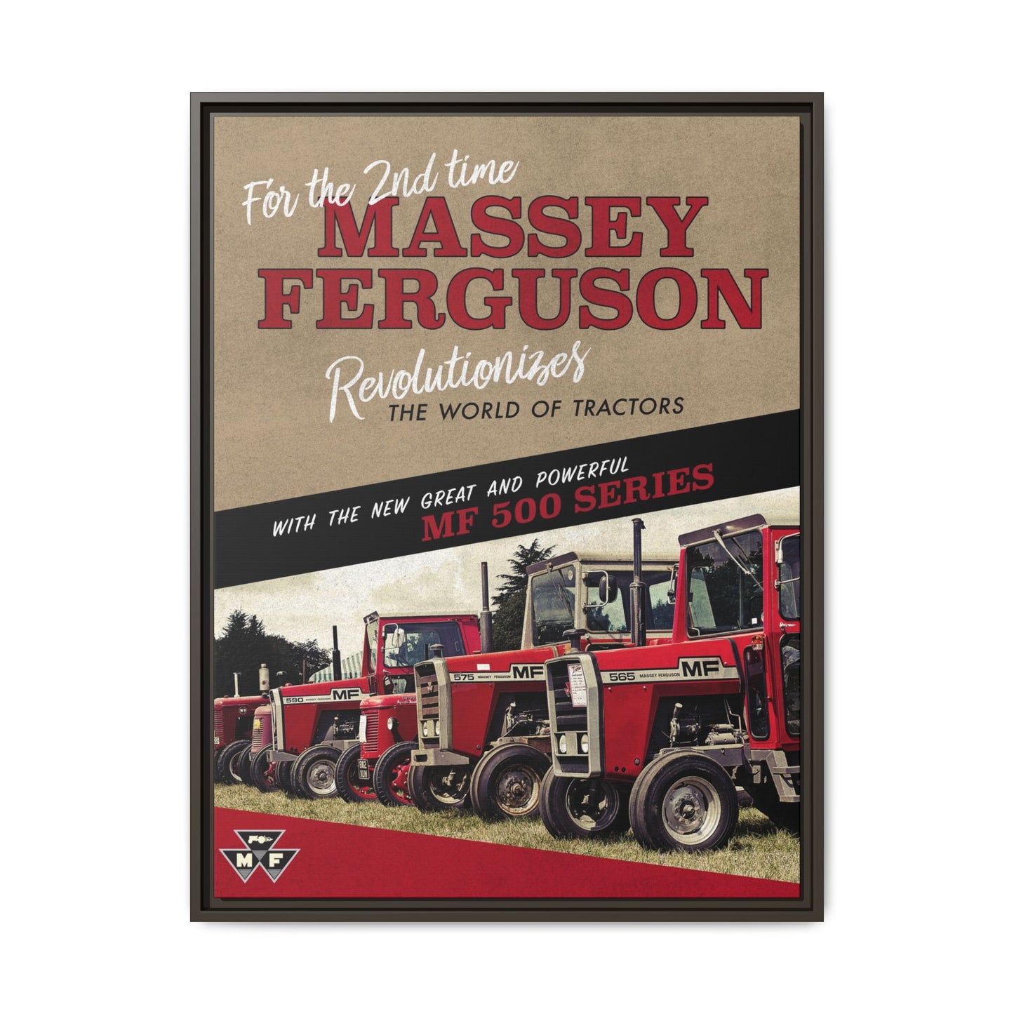 Massey Ferguson MF500 Revolution Vintage Advertisement  Framed Wall Art on Canvas | Vintage Farm Sign
