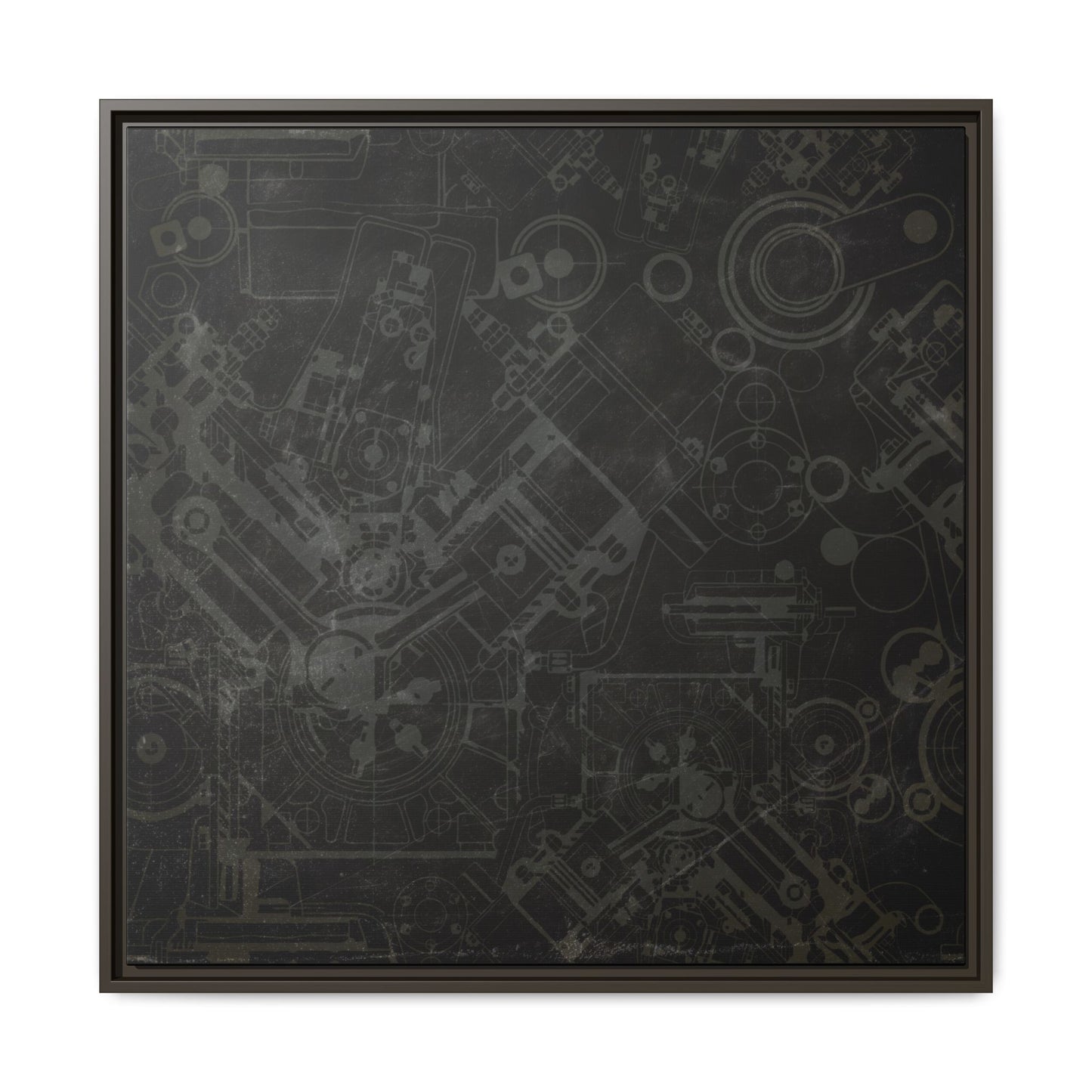 Engine Schematic Drawing Front View - Industrial Art - Framed on Canvas