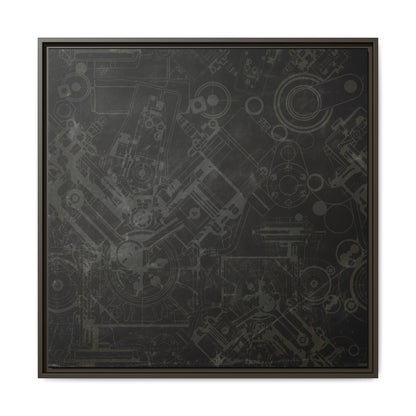 Engine Schematic Drawing Front View - Industrial Art - Framed on Canvas