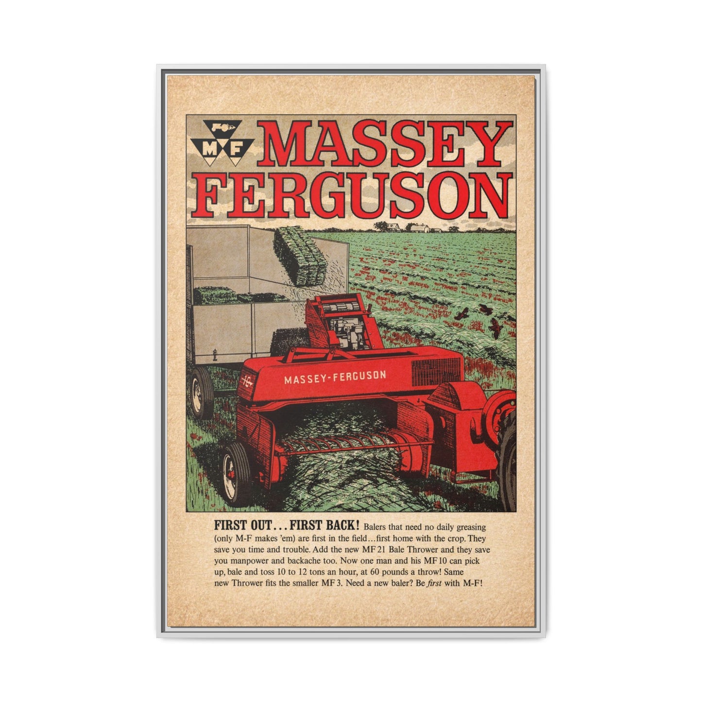 Massey Ferguson Tractor Poster Matte Canvas Framed | Vintage Farm Machinery Print