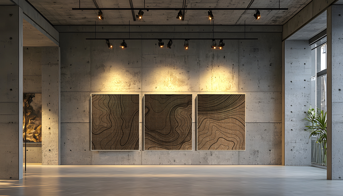 Topographic Triptych Graphic Framed Wall Art on Canvas