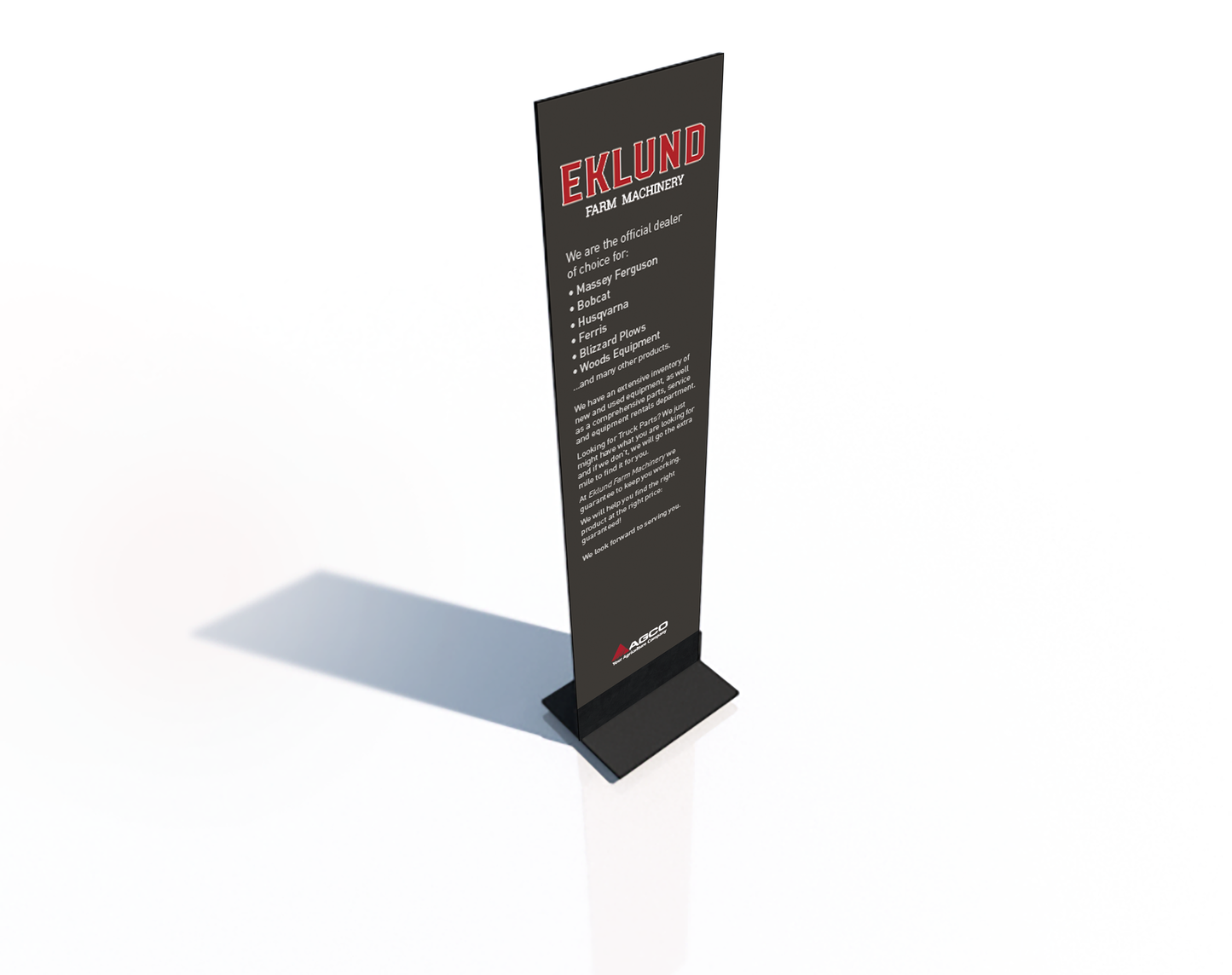 Eklund branded display stand on a white background