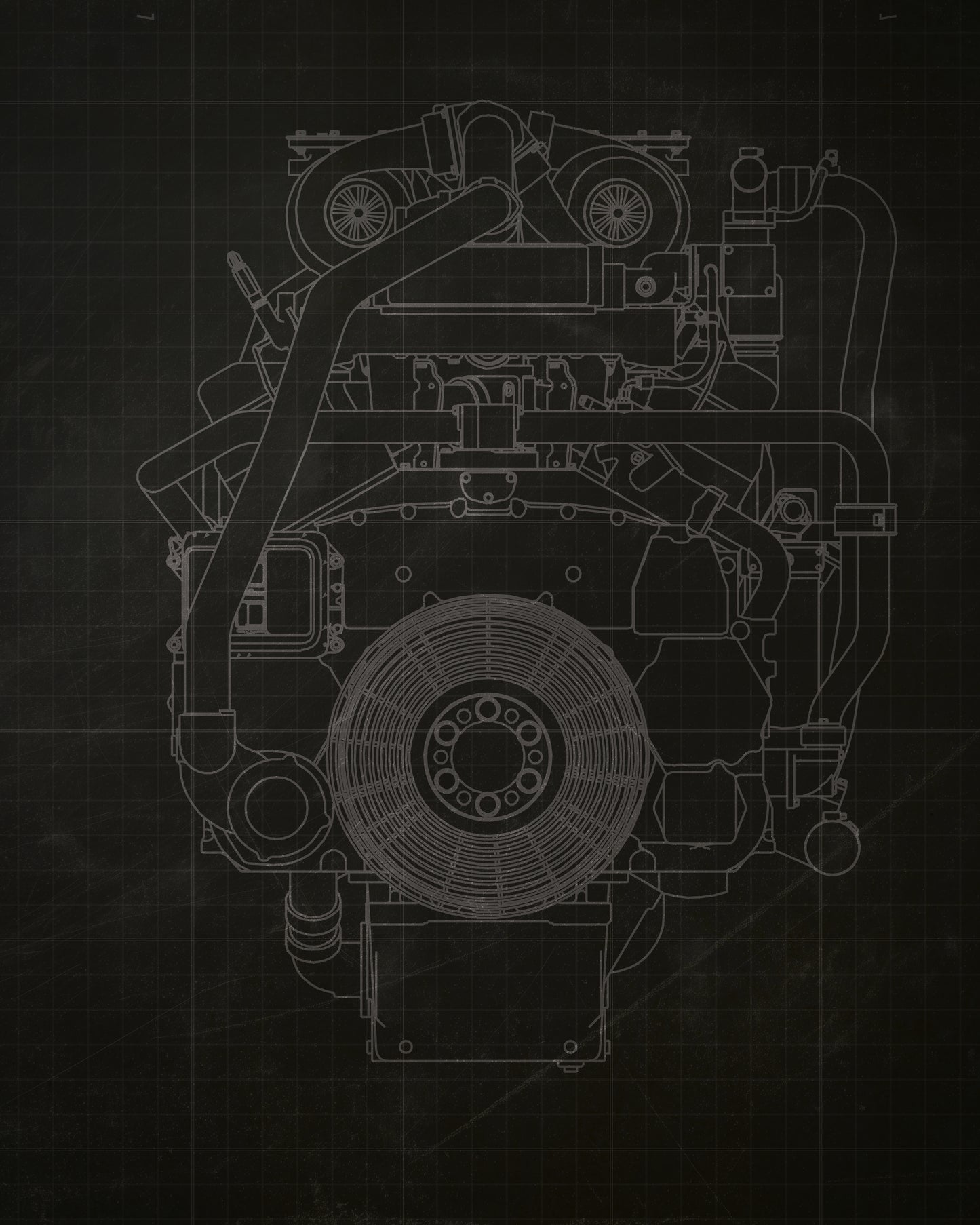 Machine Engine Schematic Drawing Pair - Framed Wall Art on Canvas