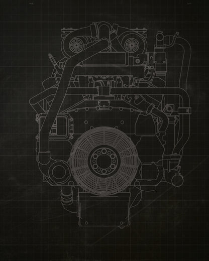 Machine Engine Schematic Drawing Pair - Framed Wall Art on Canvas