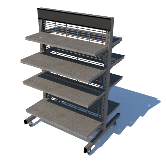 This fixture is a Lozier Showroom shelving unit designed for a Caterpillar or AGCO or Fendt or Massey dealership.