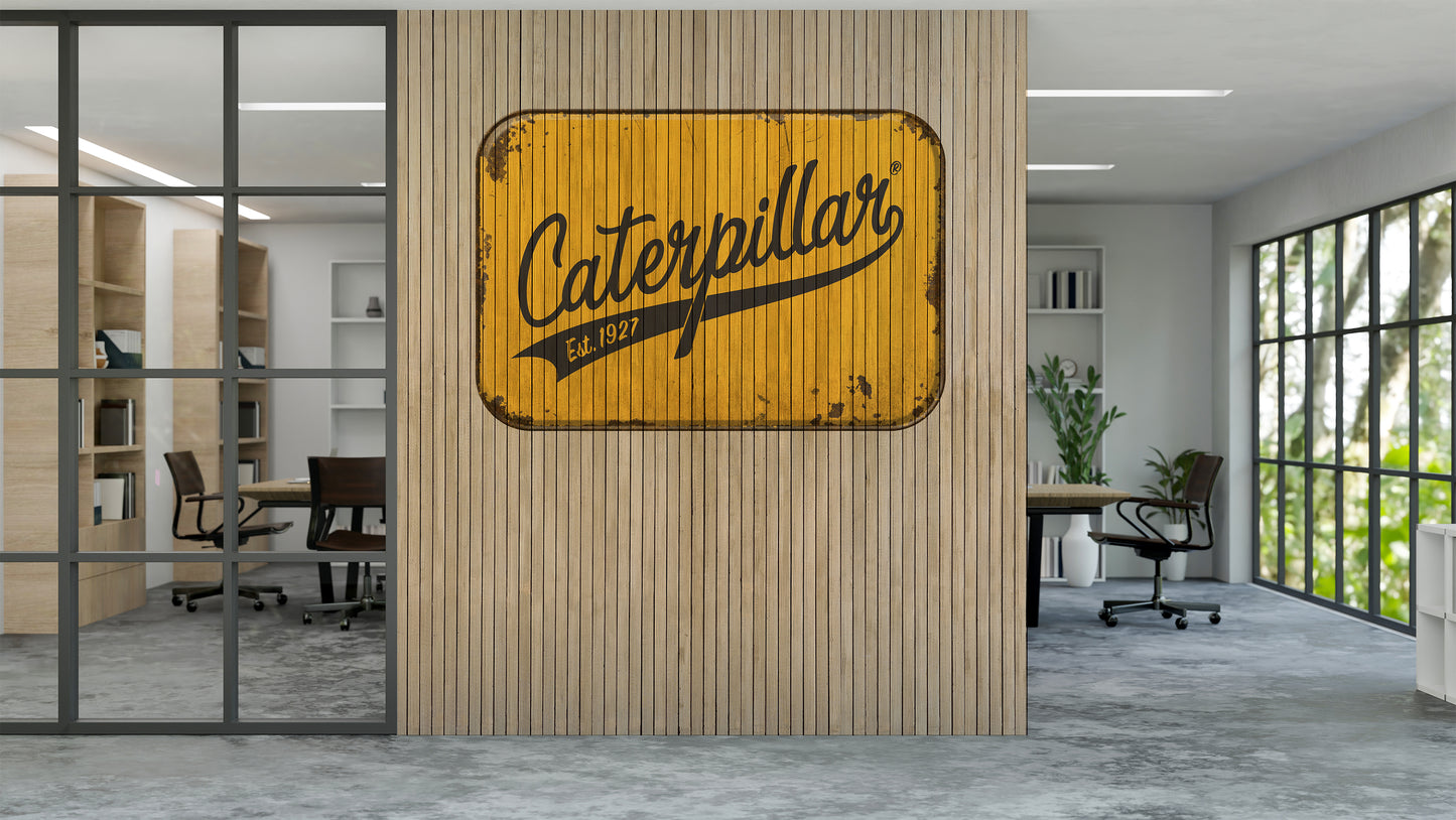 Vintage Caterpillar Athletic Graphic on Wood Wall Covering